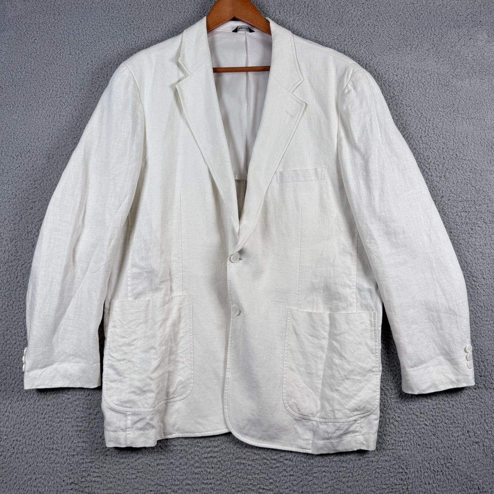 Alan Flusser Blazer Mens XL Off White Cream 100% Linen Sport Coat Unstructured